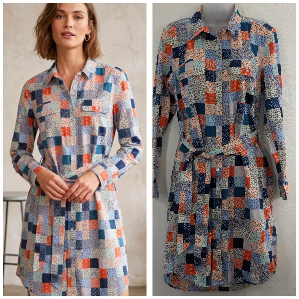 Lands End Medium Dress Patchwork Ditzy Floral Cottagecore Fun Transition Piece